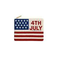 Porte-monnaie brodé à la main pour le 4 juillet, orné de perles, conçu comme une pochette patriotique pour la fête de l'Indépendance avec des détails de feux d'artifice festifs