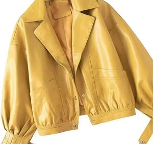 Chaqueta de Cuero Premium Transpirable de Alta Calidad para Mujer, Color Amarillo, Mangas Plisadas, Corte Holgado, Chaqueta de Cuero Puro, 2026 - Product Image 5