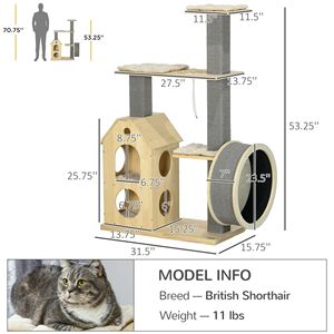 Indoor <b>Cat</b> <b>Tree</b> with Double Layer House XL Size <b>Scratching</b> Posts and <b>Cat</b> Climbing Scratch Boards Natural Material - Product Image 3