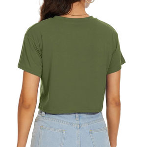 Custom Women Olive Green Crop Top T Shirt Cotton Loose Fit Drop Shoulder Short Sleeve <b>Plain</b> Tee Shirt Girls Casual Gym Summer - Product Image 6