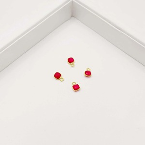 Hot Pink Chalcedony <b>Cushion</b> Shape Charm Gold Plated Faceted Gemstone Pendant Tiny Bezel Connector for DIY Earrings Necklace - Product Image 1