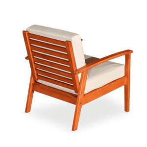 Sedia Deep Seat in eucalipto con cuscini bordeaux, finitura a olio naturale - Product Image 1