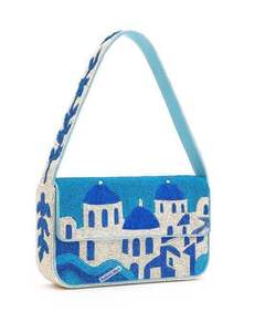 Bolso de Hombro de Lujo Hecho a Mano con Cuentas, Patrón de Hojas Blancas y Azules Bordadas, Bolso de Mano Elegante para Mujer, Bolso de Fiesta Pequeño - Product Image 3