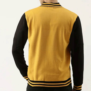 เสื้อแจ็คเก็ตสไตล์วาร์ซิตี้สีเหลืองและดำสำหรับผู้ชาย แต่งแถบยางยืด ปิดด้วยกระดุมแป๊ก แฟชั่นสตรีทแวร์พรีเมียมสำหรับคนเมือง - Product Image 2