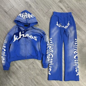 Chándal con capucha de ajuste regular, estilo casual, con lavado ácido, de poliéster/nailon, liso, transpirable, con bordado y efecto desgastado, de corte acampanado, el más vendido - Product Image 5