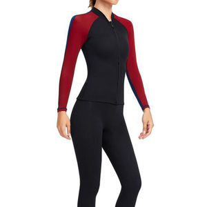 Top de Neopreno de Manga Larga para Mujer, con Cierre en el Pecho, Bloques de Color Negro y Rojo, de Secado Rápido, para Todas las Estaciones - Product Image 3