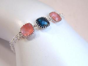 Coral Bracelet Navy Blue Bracelet Glass Peach Montana Sterling Silver Wedding Bridal Bridesmaids Jewelry - Product Image 6