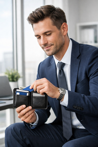 WRIZA Porte-cartes en cuir véritable de 5 pouces, design fin et durable avec finition texturée, portefeuille compact pour hommes et femmes, professionnel - Product Image 5