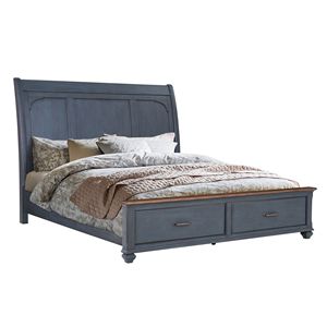 Bridgevine Home Americana Letto a slitta Queen Size imbottito con finitura in velluto a coste blu - Product Image 2