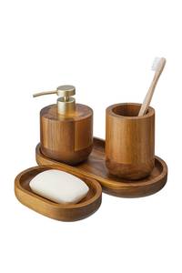 Modern <b>Wooden</b> <b>Bathroom</b> <b>Accessories</b> Set 6 Piece Square with Soap Dispenser Toothbrush Holder Soap Dish - Product Image 6
