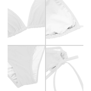 Conjunto de Bikini de Dos Piezas para Mujer, Talla Grande, Color Blanco, Estilo Simple, Top Triangular con Cuello Halter, Shorts con Lazos Laterales, Poliéster/Nailon de Secado Rápido - Product Image 2