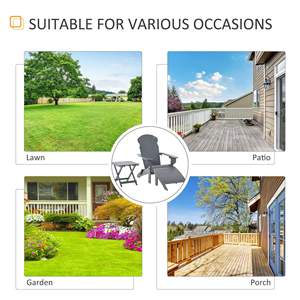 3 pièces Adirondack Chair Ottoman Side Table Set Outdoor Wooden Fire Pit Furniture High-Back Wide Accoudoirs Gray for Patio Garden - Product Image 3