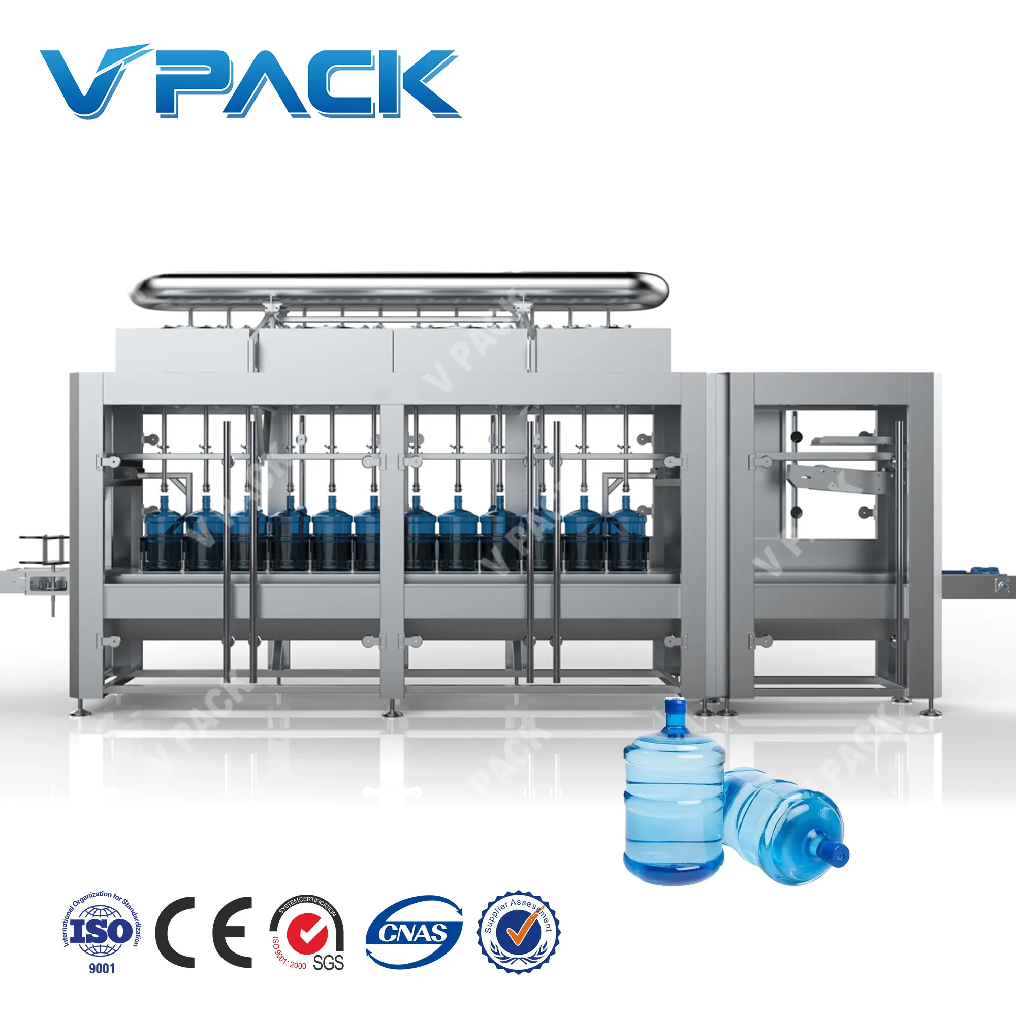 V PACK linea di produzione di acqua da 5 galloni pulizia automatica della spazzola esterna e lavaggio interno ad alta pressione di fusti vuoti