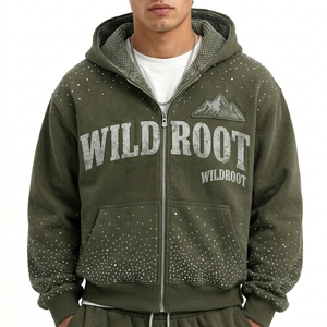 Ensemble de survêtement streetwear pour homme avec strass, sweat à capuche zippé en coton et pantalon de jogging à jambes larges, qualité supérieure - Product Image 3