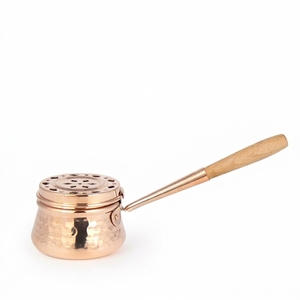 Brûleur d'encens artisanal en cuivre martelé avec poignée en bois, brûleur de Bakhoor, brûleur d'Oud, encensoir à charbon, aromathérapie, décoration d'intérieur, OEM - Product Image 1