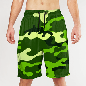 Short de bain décontracté pour homme, blanc avec imprimé flamme rouge, séchage rapide, cordon de serrage, longueur courte - Product Image 3