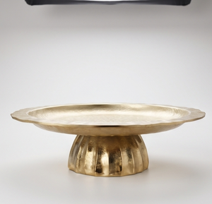 Premium Gold Metal Single <b>Tier</b> <b>Cake</b> <b>Stand</b> with Fluted Base Scalloped Edge Pedestal Plate Pastry Cupcake Display Platter - Product Image 1