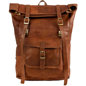 Mochila de Viaje de Cuero Genuino Vintage, Impermeable, Enrollable, de Lujo, Unisex, Gran Capacidad, para Portátil, Hecha a Mano - Product Image 1