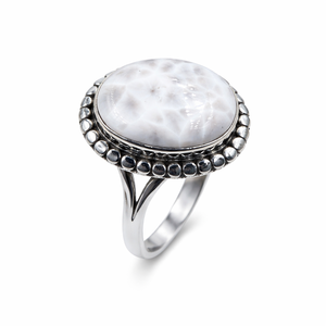 Natural Pink Larimar Gemstone <b>Ring</b> 925 Sterling <b>Silver</b> Handmade Oval Cabochon Beaded Vintage Statement Jewelry for Women <b>Men</b> Her - Product Image 1