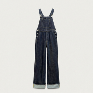 Combinaison Salopette en Jean Bleu Taille Haute pour Femme avec Poches Coupe Droite Tendance Streetwear Vêtement de Mode - Product Image 2