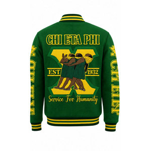 เสื้อแจ็คเก็ตวาร์ซิตี้ Chi Eta Phi สีเขียวเหลืองสำหรับผู้ชาย พิมพ์ลายตัวอักษร ปักลายด้านหน้า บริการเพื่อมนุษยชาติ 1932 เสื้อแจ็คเก็ตวาร์ซิตี้ - Product Image 3
