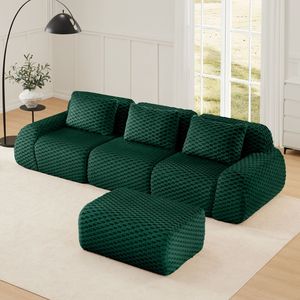 Divano componibile moderno a L in tessuto flanella, 3 posti, senza struttura, con seduta profonda, per soggiorno - Product Image 3