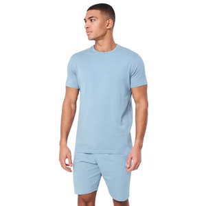 Hot Men Summer Outfit 2-Piece Set Custom Men Slim Fit Short Sleeve T Shirts and Shorts Set Customized Material Training Jogging - Product Image 1