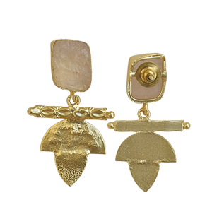 Boucles d'oreilles pendantes bohèmes plaquées or avec quartz rose en forme de plante, bijoux unisexes classiques vintage pour anniversaire - Product Image 6