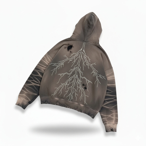 Sudadera con Capucha Extra Grande para Hombre, Estampado de Rayos, Algodón Desgastado, Felpa Francesa, Ropa de Otoño - Product Image 4