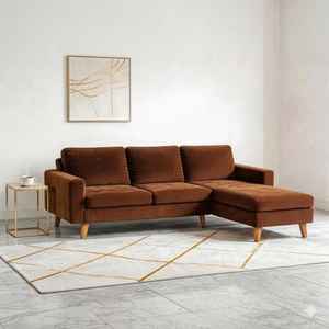 Canapé d'angle traditionnel en velours côtelé rembourré, avec causeuse garnie de mousse, idéal pour petits espaces, salon et bureau d'appartement - Product Image 5