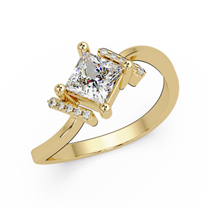 Bague de fiançailles élégante en diamant de laboratoire taille princesse, en or pur 14 carats, avec tige bypass, 0,75 ct TW, couleur E, bijoux fins - Product Image 2