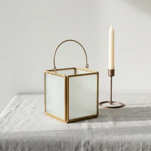 Square <b>Brass</b> Frame Glass <b>Lantern</b> votive Home Decoration tabletop decor wedding decor - Product Image 5