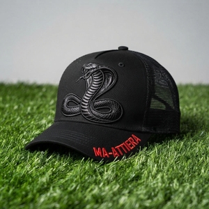 Casquette de baseball noire pour homme, style trucker, avec broderie Cobra, dos en maille, fermeture snapback, logo personnalisé, réglable - Product Image 4