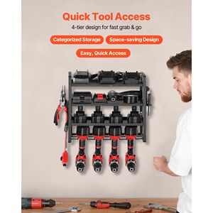 Organizzatore da Parete per Utensili Elettrici a 4 Livelli con Supporti per Trapani su Ruote, Scaffale Portaoggetti per Cacciaviti - Product Image 2