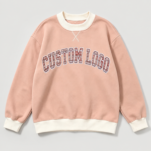 Sweat-shirt personnalisé pour femmes, en patchwork uni, col rond côtelé contrastant, broderie frontale, en coton, vente en gros - Product Image 4