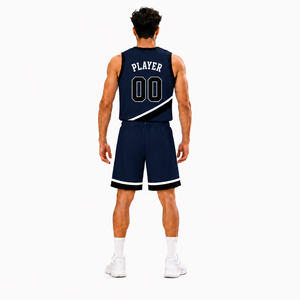 Ensemble de basketball personnalisé pour homme, bleu marine foncé, léger, avec short et maillot, pour entraînement intérieur et extérieur - Product Image 2