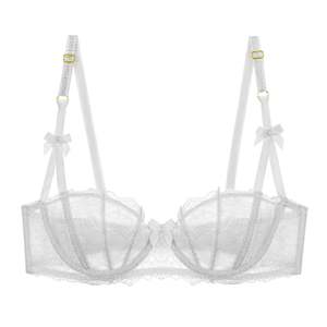 Sujetador Push-Up de Encaje Blanco con Tirantes Ajustables, Detalle de Lazo, Soporte con Aros, Espalda en Y, Copa 3/4 - Product Image 1