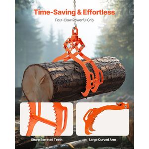 Sollevatore per Fusti in Acciaio da 36 Pollici per Carichi Pesanti, Pinza a 4 Artigli per Tronchi con Capacità di Sollevamento di 3300 Libbre, Pinza Girevole per la Movimentazione del Legname - Product Image 3