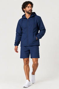 Conjunto de cortavientos informal con capucha para hombre, sudadera ligera con cremallera completa y pantalones cortos a juego, conjunto de ropa deportiva para exteriores, ropa premium para hombre - Product Image 6