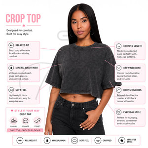 Top corto con logo personalizado para mujer, estilo acid wash, atuendos de invierno, top corto estilo biker, ropa de mujer, top corto acid wash para mujer - Product Image 5