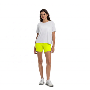 Camiseta de Manga Corta con Cuello Redondo Blanca para Mujer, Corte Regular, Color Sólido, Transpirable, Spandex/Nailon, Ecológica, Secado Rápido, para Yoga - Product Image 5