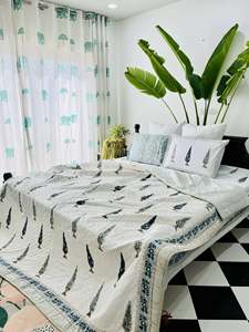 Beautiful Hand-block Printed Cypress Tree Cotton Jaipuri Razai / <b>Quilt</b> Set Reversible Botanical <b>Bedding</b> Set With Pillow Covers - Product Image 5