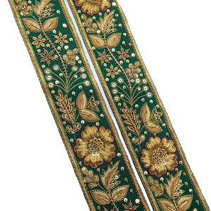 Bordures en dentelle brodées à la main, style ethnique indien, écologiques, 100 % polyester, largeur personnalisable, offres en gros - Product Image 1