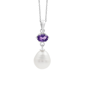 Collar con Colgante de Plata de Ley 925 100% Pura con Amatista y Perla de Agua Dulce, Diseño Clásico de Gota de Agua, Cadena de Serpiente, Joyería para Mujer - Product Image 1