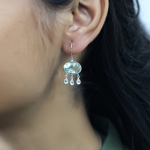 Boucles d'oreilles pendantes en argent sterling 925 avec améthyste verte et topaze bleue, pierres précieuses ovales, bijoux fantaisie, vente en gros - Product Image 2