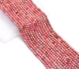 Perles cubiques facettées en rhodonite rose AAA+ de 4 mm, pierres semi-précieuses naturelles, perles fantaisie en vrac en forme de boîte 3D pour la fabrication de bijoux - Product Image 4