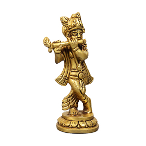 Estatua de Latón del Dios Krishna, Figura Religiosa Bañada en Oro de 10 cm, Ídolo de Murli Manohar para Decoración del Hogar - Product Image 4