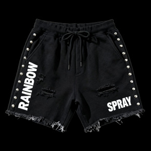 <b>Men</b> <b>Studded</b> Cotton Streetwear Shorts 220GSM High Street Elastic Waist Custom Logo Breathable Quick Dry Casual Shorts - Product Image 6