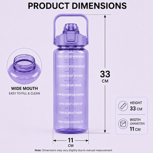Botella de Agua Motivacional Grande de 2000 ml, a Prueba de Fugas, con Marcador de Tiempo, Rastreador de Hidratación - Product Image 2