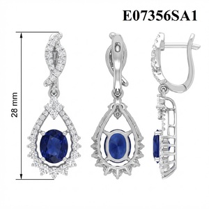 Boucles d'oreilles pendantes en saphir en or blanc massif 18 carats de haute qualité, fabriquées en Chine, pour femmes, pour mariage - Product Image 6